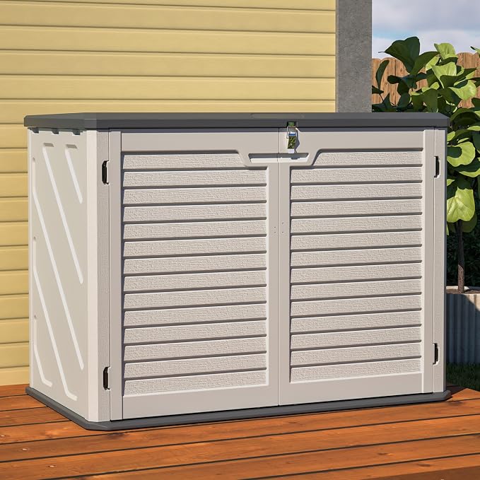 Large Outdoor Storage Box with Removable Shelf, 28 Cu.Ft. Weather-Resistant HDPE Deck Box for Patio Cushions and Garden Tools, Lockable White Storage Cabinet, 52 x 30 x 39 Inches