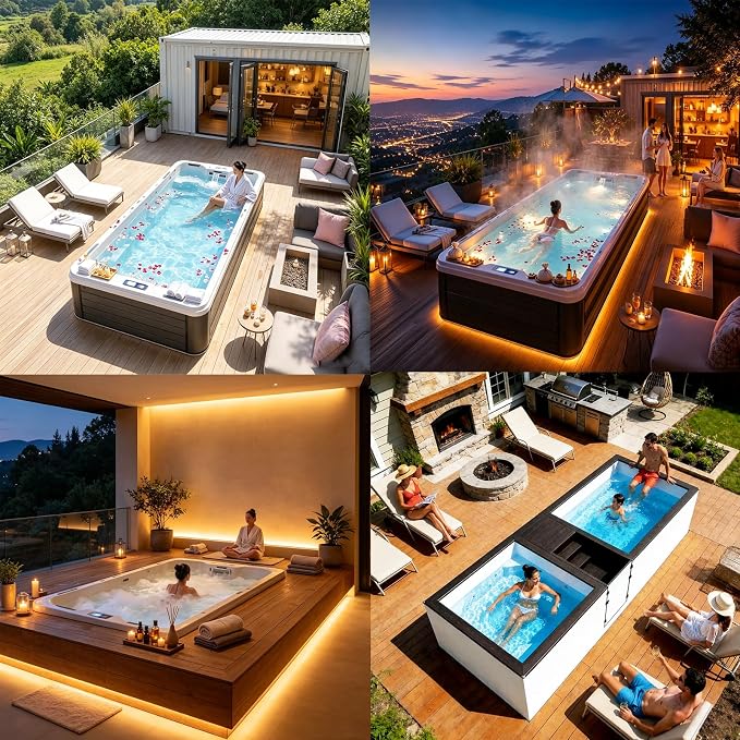 20/40FT Container Swimming Pool with SPA System, Luxury Above Ground Prefab Modular Steel Pool with Glass Window, Smart Temperature Control, Filtration & LED Lighting for Backyard Resort Hotel Villa