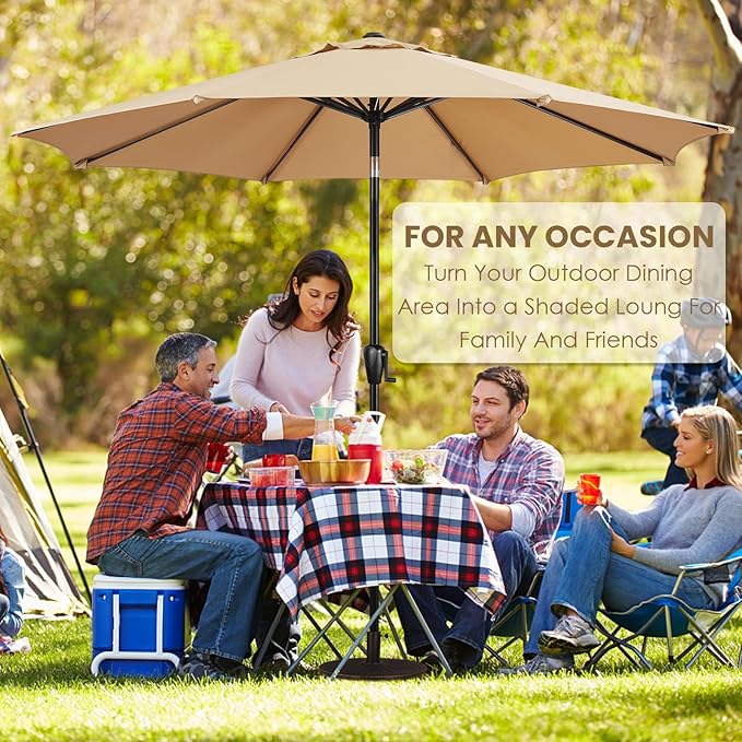 Sun-Ray 9' Round Patio Umbrella with Push-Button Tilt and Hand Crank Lift System, Market Umbrella for Porch, Deck, and Patio