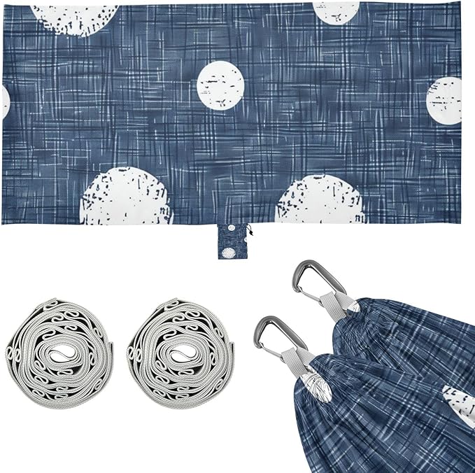 Round White Spots on A Denim Blue Background 330lb Capacity Camping Hammocks with Tree Straps Rope Hammock for Outside Patio Garden Base para poner hamaca