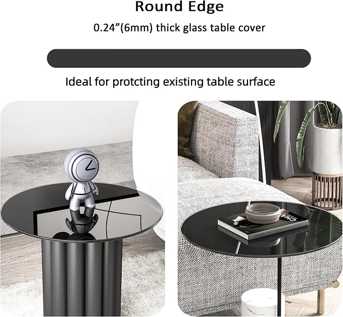 30 Inch Round Black Tempered Glass Table Top, Black Table Surface Protector, Safe 1/4" Thick-Round Polished Edge, Replacement Glass Top for Home, Office, Patio, Outdoor/Indoor