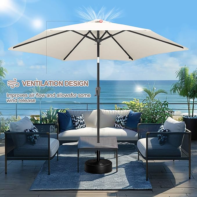 FLAME&SHADE 10ft Patio Umbrella - Outdoor Umbrella with 6 Sturdy Ribs, Push Button Tilt and Crank, UV Protection Table Market Umbrella for Pool, Porch，Garden, Deck, Backyard(Ivory)