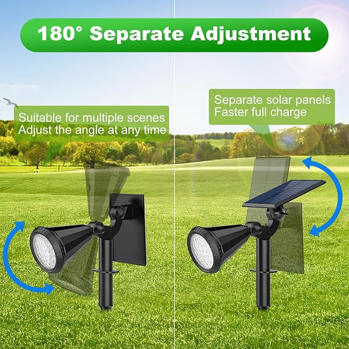 Tadyreal Solar Spot Lights Outdoor Waterproof 180° Adjustable Solar Powered Landscape Lights for Yard 4 Lighting Modes Solar Spotlights for Pathway Garden Outside Wall Pool Porch (2 Pack, Cool White)