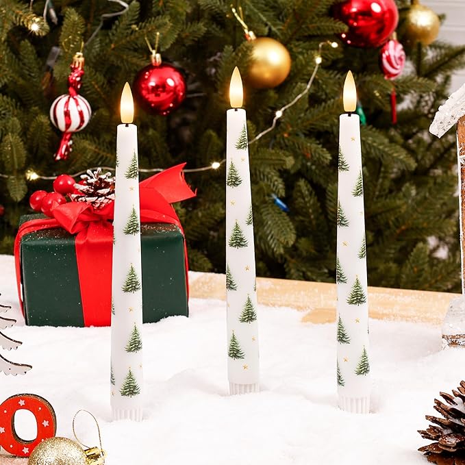 Flameless Taper Candles with Remote, Real Wax Christmas Tree Taper Candles Battery Operated, 9.6" Flickering Xmas LED Candlesticks for Home, Party, Holiday Decor