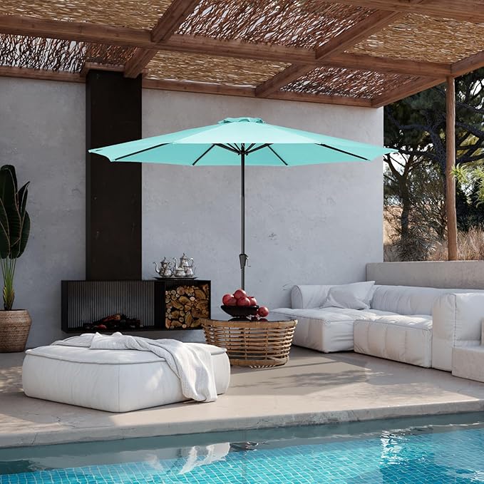 JEAREY 11' Patio Umbrellas Outdoor Table Market Umbrella w/Crank, 8 Sturdy Ribs, UV Protection Windproof for Garden, Deck, Backyard, Pool(Teal Blue)
