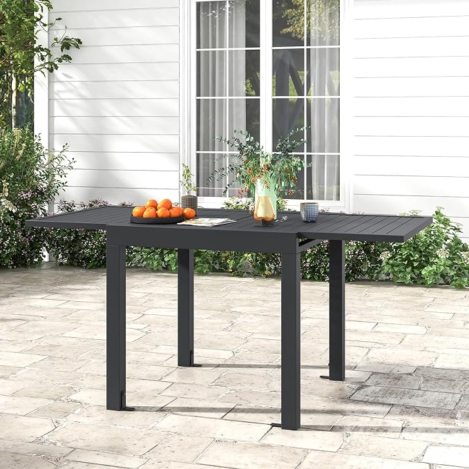 Giantex Expandable Patio Table, 31.5”-63” Extendable Aluminum Dining Table for 4-6 People, Slatted Tabletop, Square Rectangular Outdoor Table for Backyard, Front Porch, Poolside