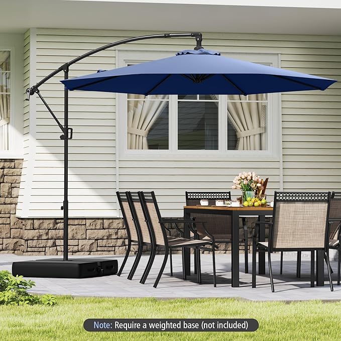 Tangkula 10 FT Patio Offset Umbrella, Hanging Cantilever Umbrella w/X-shaped Base & 360° Rotation, Smooth Crank Handle, Vented Top, Outdoor Market Umbrella for Backyard, Deck (Navy)