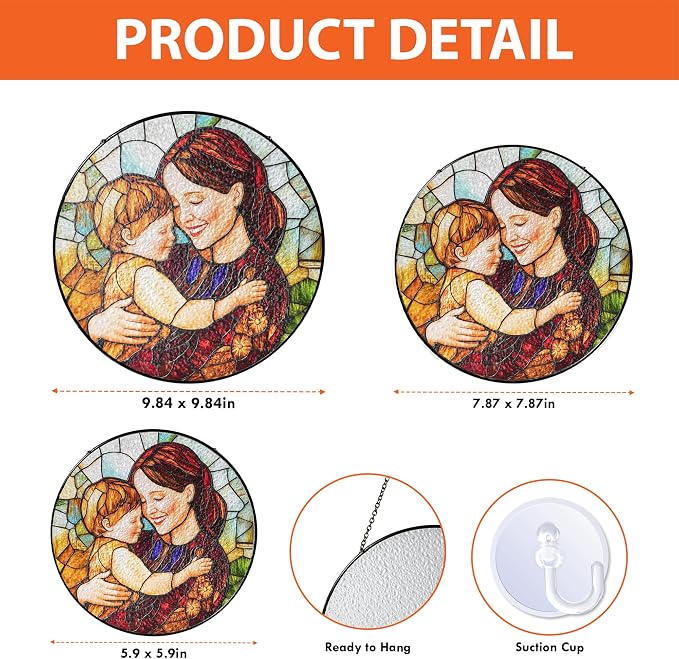 LOVELYPOD Custom Mom Faux Stained Glass Sun Catcher, Personalized Family Portrait Window Hanging, Gifts for Mom, Custom Photo Gifts, Mothers Day Sun Catcher