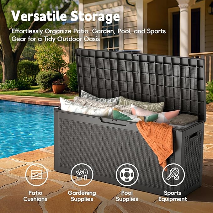 LubanNese Outdoor Storage Box, Waterproof Deck Box, Outdoor Patio Storage Bin, Weatherproof (Black, 66 Gallon)