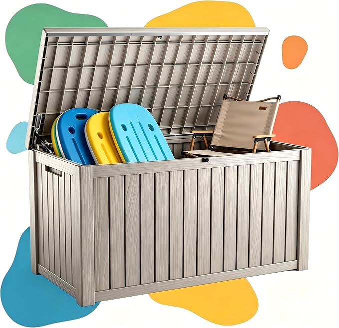 200 Gallon Waterproof Deck Box, Large Resin Outdoor Storage Box for Patio Cushion Storage, Pool Accessories & Garden Tools, 880 Lbs Load Capacity Storage Bins – Lockable Lid, Grey