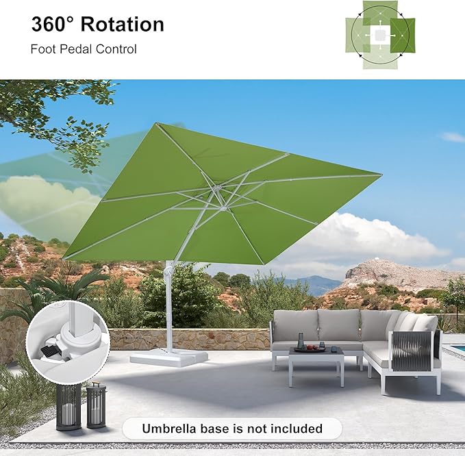 PURPLE LEAF 9' × 11.5' Patio Umbrella White Cantilever Umbrella Aluminum Square Outdoor Offset Umbrella Hanging Windproof with 360° Rotation for Garden Deck Pool, Green