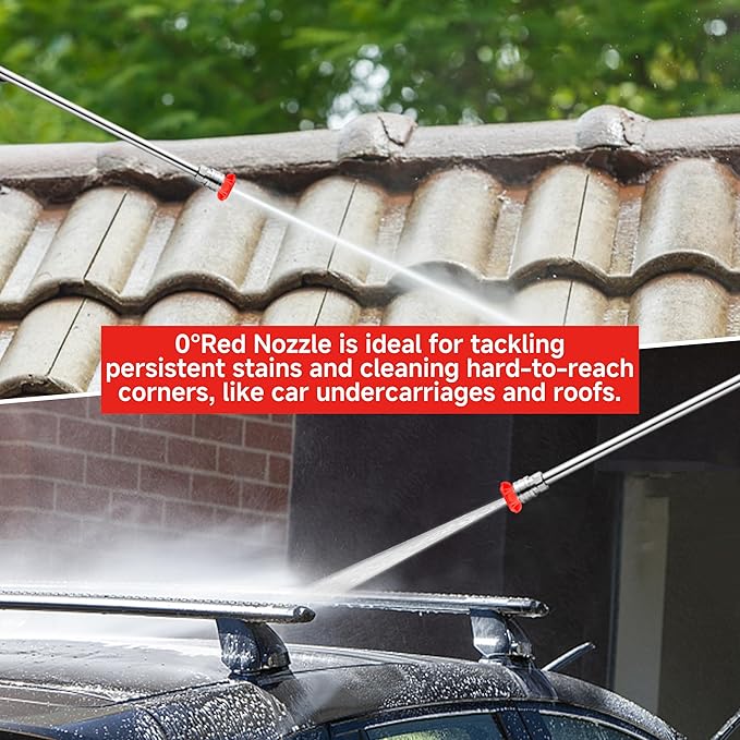 Tool Daily Pressure Washer Tips, 0 Degree Red Power Washer Nozzle Tips 7 Pack with Nozzle Holder, 1/4 Inch Quick Connect, 4000 PSI