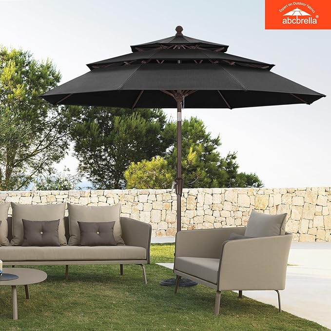 ABCCANOPY 5-Year 10-Year No Fading 9FT 3 Tiers Patio Umbrella, Outdoor Table Umbrella with 8 Sturdy Ribs for Deck, Backyard, Garden, Yard