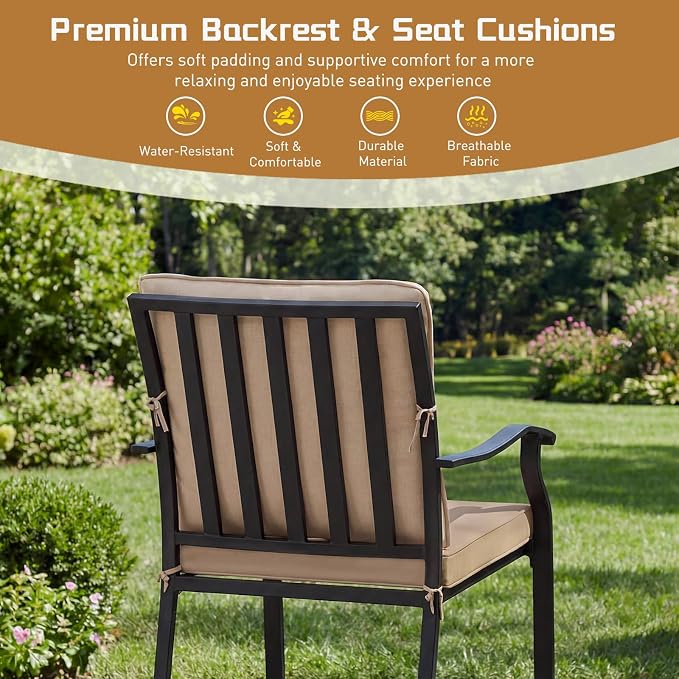 7 Piece Outdoor Patio Dining Set, 62’’ Rectangular Metal Dining Table & 4pcs Metal Dining Chairs & 2pcs Swivel Rocking Chairs , Outdoor Furniture Dining Set for Patio, Balcony, Lawn, Garden, Backyard