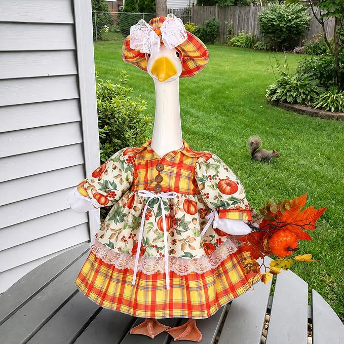Suzile Fall Maple Porch Goose Outfit Goose Clothes for 23 in Cement or Plastic Geese Costume Dress for Yard Lawn Outdoor Garden Patio Duck Statue Autumn Thanksgiving Party Holiday Decor