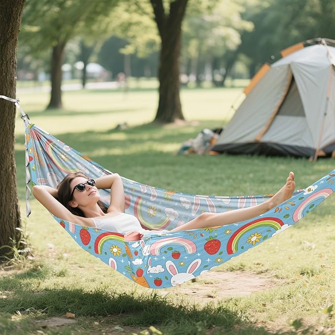 Camping Hammock Outdoor Hammocks for Outside Cute Rabbit Carrot Beach Trees Portable Lightweight with Pockets Tree Straps Indoor