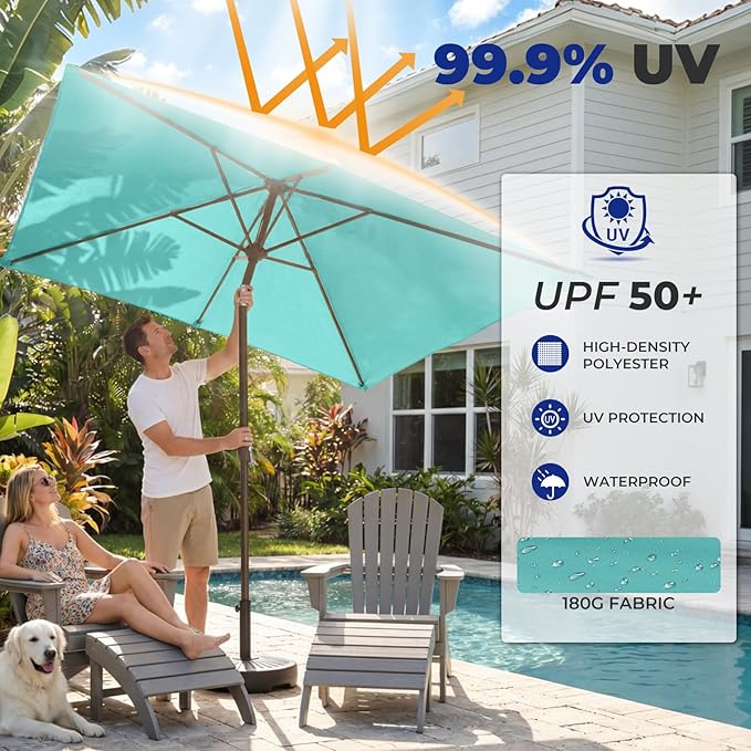 BRIOPAWS 6.5X10 FT Rectangular Patio Umbrella with Base Included | Rectangle Outdoor Umbrellas | 6 Sturdy Steel Ribs | Push Button Tilt & Crank | Heavy Duty for Garden Lawn Deck Backyard Pool |