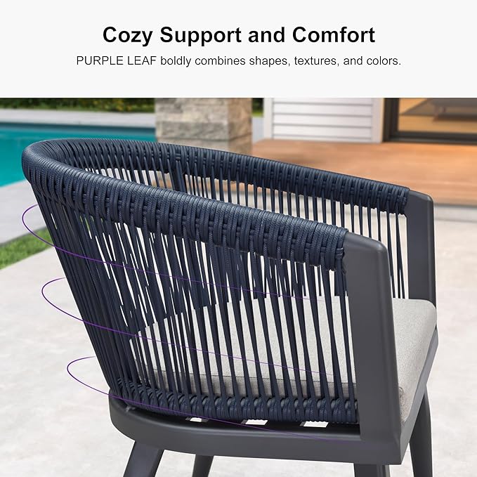 PURPLE LEAF Patio Dining Set for 10 All-Weather Wicker 11 Piece Aluminium Outdoor Table and Chairs Set Included Cushions for Backyard Indoor Decor Kitchen Modern Outdoor Furniture Set Grey and Navy