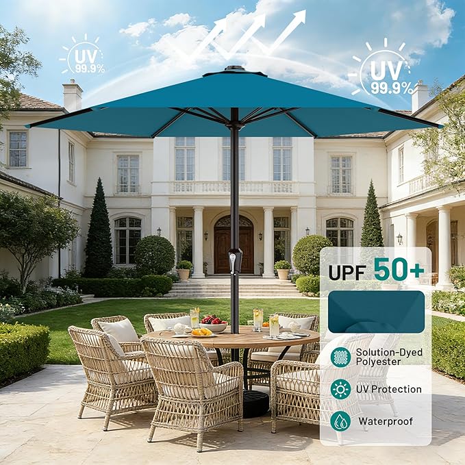 AreShark 11 FT Patio Umbrella for Outdoor, Outdoor Table Umbrella with Push Button Tilt and Crank, Outdoor Patio Umbrellas with 6 Sturdy Ribs, Patio Umbrellas for Market, Garden, Pool (Lake Blue)