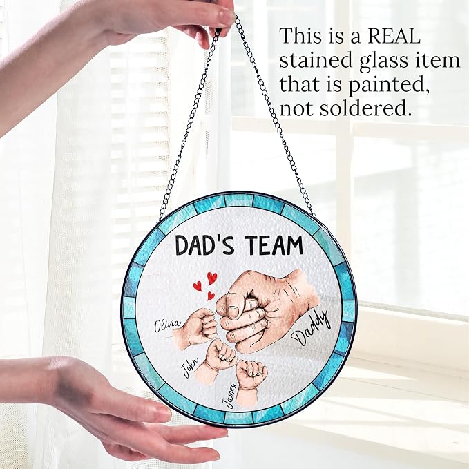 Personalized for Dad, Custom Stained Glass Window Hanging Suncatcher - Unique Gift for Papa Fathers - Best Dad Ever - Custom Gifts with Photo for Father