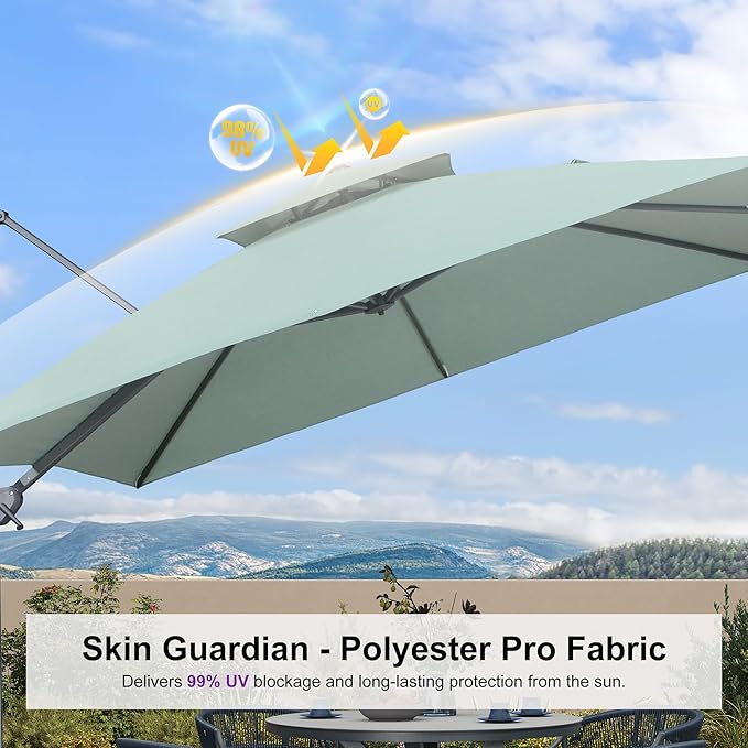 PURPLE LEAF 10 FT Cantilever Patio Umbrella Outdoor Umbrella with 220lbs Base Large Square Windproof Offset Umbrella for Pool Deck Garden, Mint Green