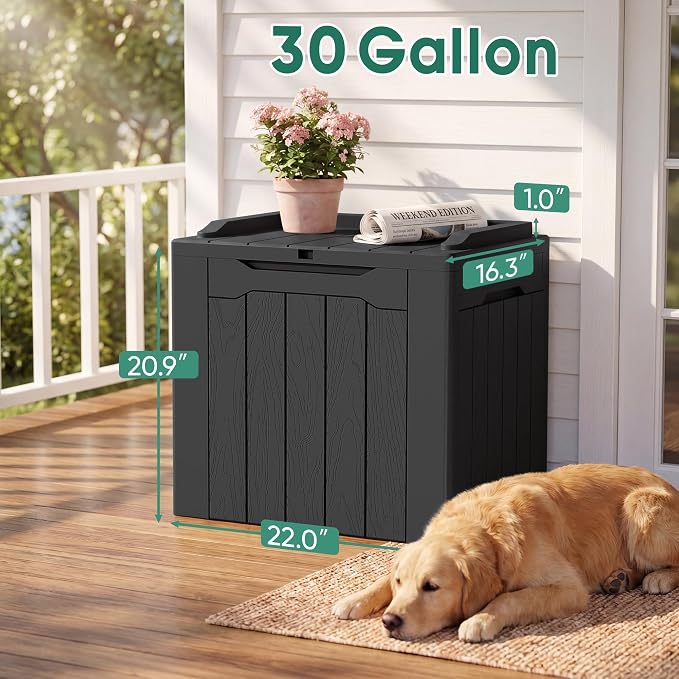 GUNJI 30 Gallon Small Deck Box Outdoor Waterproof Resin Storage Box Lockable Storage Container Outside Package Delivery Box 2 Packs (Black, 2 Packs)