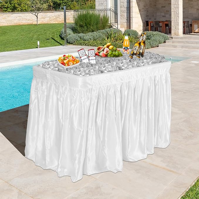 COSTWAY 4FT Cooler Table, Folding Ice Table for Parties with Drain & Bucket & Removable Skirt, Ideal for Tailgate, BBQ & Picnic