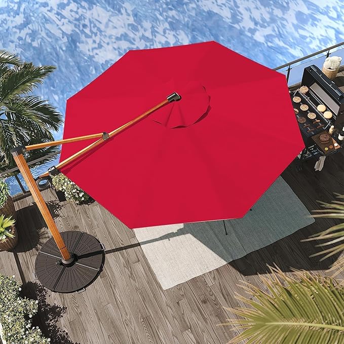 Grand patio 10FT Patio Umbrella, Aluminum Cantilever Umbrella with Round Canopy, Outdoor Offset Umbrella for Patio, Garden, Deck, Red