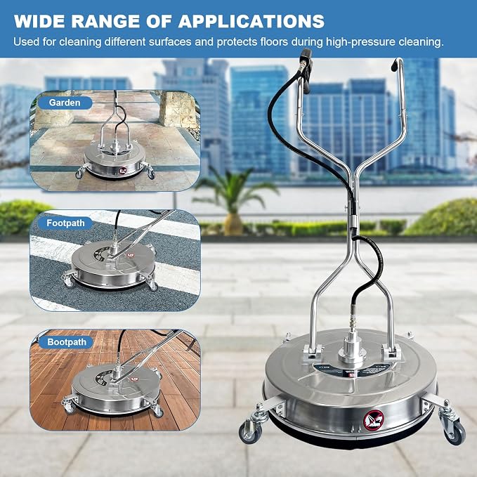 Garvee 30" Pressure Washer Surface Cleaner with 4 Wheels&Dual Handles, 5200PSI Stainless Steel Surface Cleaner Attachment for Pressure Washer for Concrete Driveway Sidewalk Deck Patio