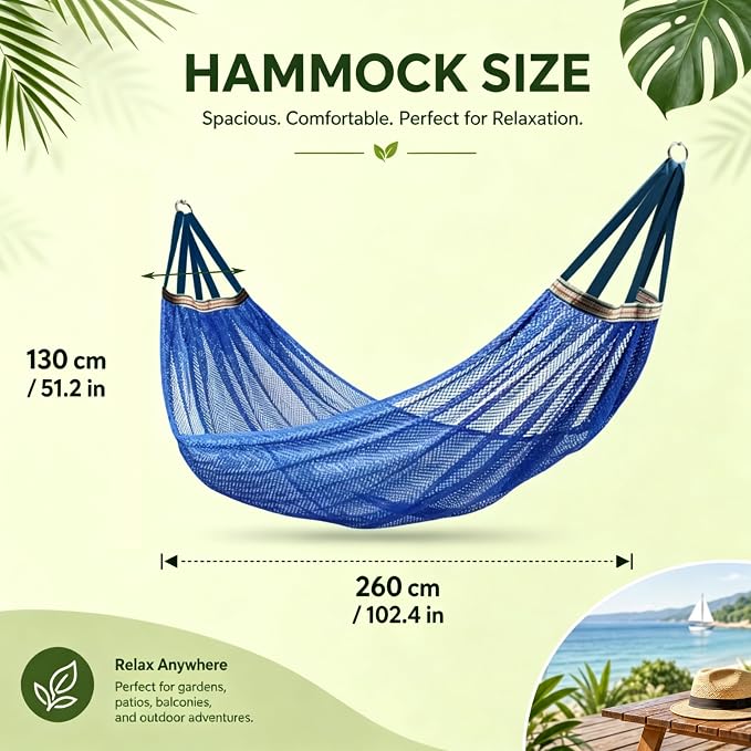 Outdoor Hammock Without Stand|Camping Hammock Lightweight Portable, Anti-roll Breathable Mesh Outdoor with Tree Straps & Carry Bag, Blue (102.36x51.18in)