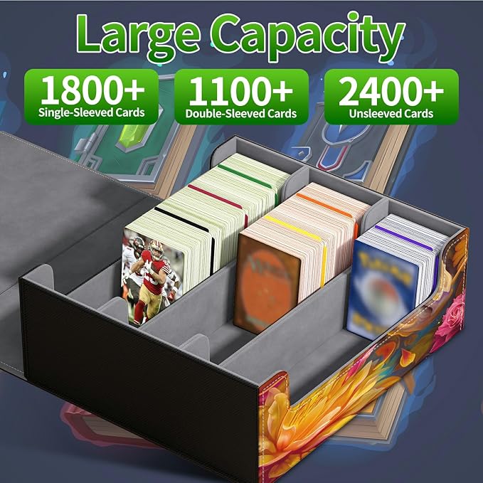 Card Deck Box for MTG, Cards Storage Box Fits 120+ Sleeved, Leather Big Size Strong Magnetic Closing Case for Board Games Magic TCG CCG Baseball Collection Women Man, Lotus White Dragon