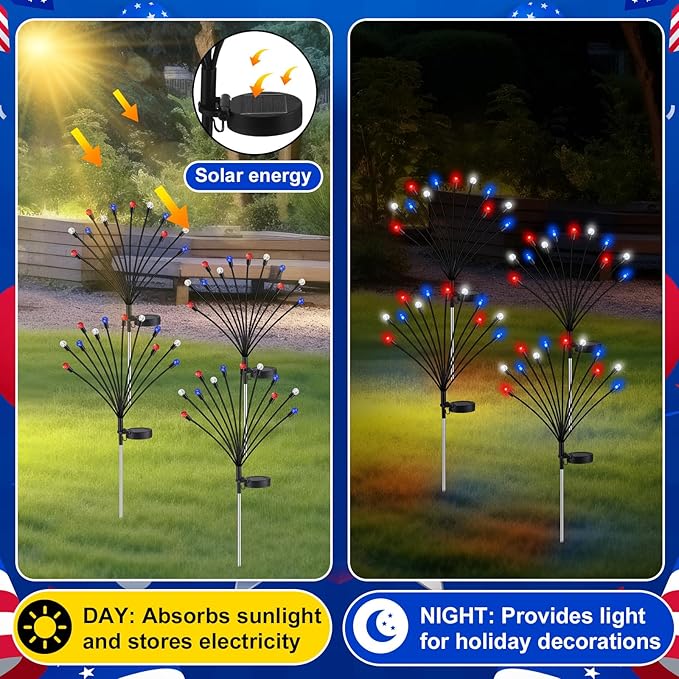 Rossesay 4 Pcs Solar Firefly Lights for Garden Swaying Lights Decoration Outdoor Garden Fairy Light for Yard Pathway Patio Lawn Waterproof Firefly Stake for Outside Holiday Decor(Pineapple Ball)