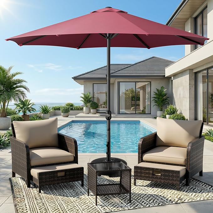 CHABATREE 9FT Outdoor Patio Umbrella with Easy Crank - UV Resistant & Waterproof Market Umbrella with Ventilated Canopy, 8 Sturdy Ribs & Powder-Coated Frame for Garden, Deck, Backyard, Pool, Patio Table