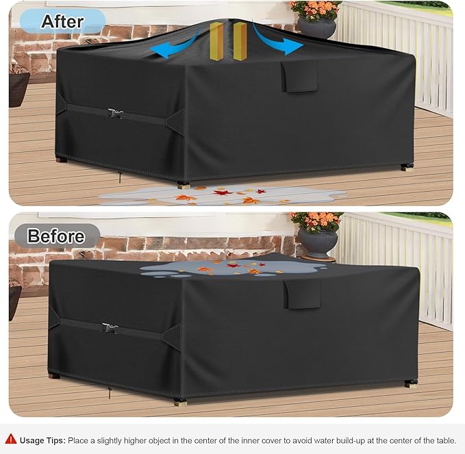 Patio Furniture Set Covers Waterproof, 108"L X 82"W X 28"H, 600D Outdoor Table and Chair Cover, Rectangular Heavy Duty Outdoor Furniture Covers, Patio Sectional Sofa Set Cover, Black