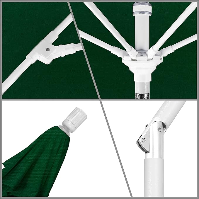 California Umbrella 11' Round Fiberglass Rib Market Umbrella, Crank Lift, Collar Tilt, Hunter Green, White Pole (GSCUF118170-SA46-DWV)