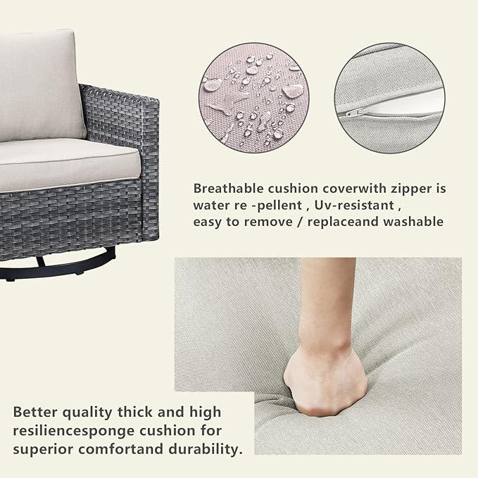 Outdoor Patio Swivel Rocker Chairs - Single Wicker Patio Swivel Rocking Chair with Waterproof Wicker,Comfortable Cushions and Sturdy Metal Frame for Outside Porch Deck Backyard(Mixed Grey/Beige/1PC)