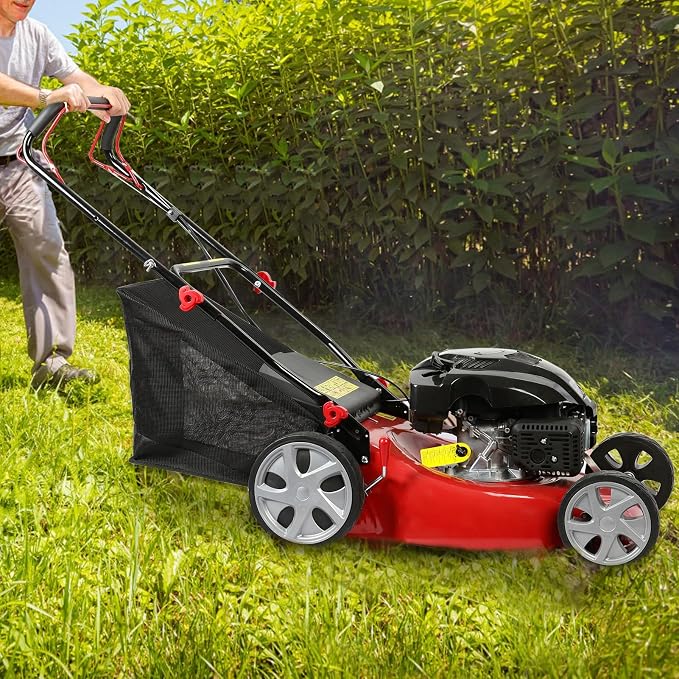Self Propelled Gas Lawn Mower, Cordless 141cc 4-Stroke Gas Engine Lawn Mower with 20 Inches Blade Walk-Behind Lawn Mover Cordless Push Lawn Mowers Tractors with 50L Grass Tank Big Wheels 285