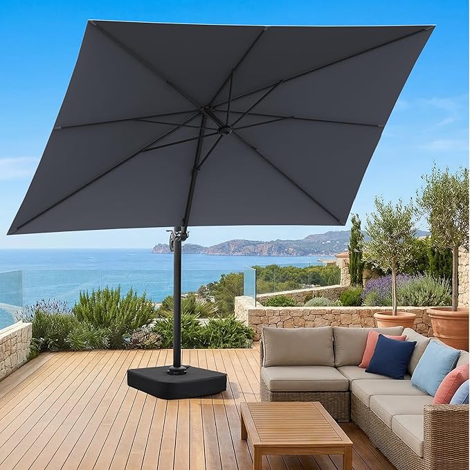 Olilawn 9' X 12' Patio Umbrella with Base Included, Large Outdoor Cantilever Offset Patio Umbrellas Rectangular Aluminum Umbrella with 360-degree Rotation & Infinite Tilt Adjustment for Backyard Hosting, Poolside Luxury, Garden Soirees, Coastal Deck En...