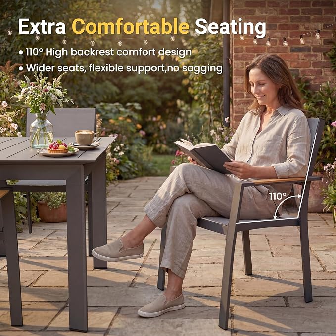 RoyalCraft Aluminum Outdoor Patio Table and Chairs Set with 121" L -81" L Expandable Dining Table, 9-Pieces Patio Furniture Set for 8, Outdoor Dining Set with Stackable Quick Drying Chairs, Grey