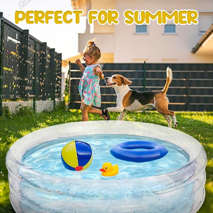 ArtCreativity Sparkly Inflatable Kiddie Pool for Kids 34"x10" - 3 Levels - Transparent Blow Up Baby Pool with Silver Glitter, Easy to Inflate Small Toddler Pools for Outdoor