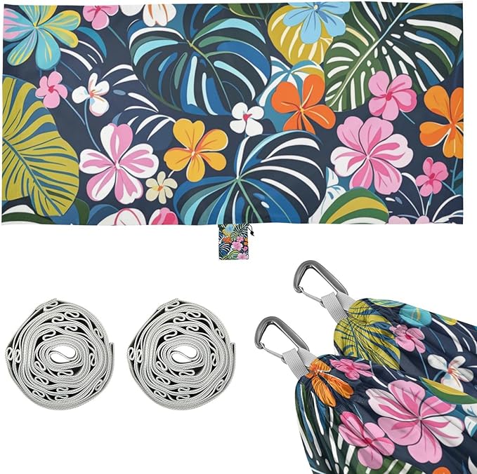 Colorful Summer Hawaiian Flowers 330lb Capacity Camping Hammocks with Hanging Rope Swing Hammock for Outside Patio Backyard Poolside macas mexicanas de Patio para Adulto