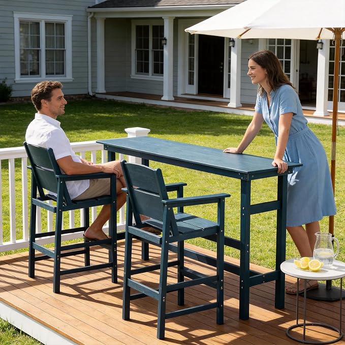 41.25" Outdoor Bar Table & Pub Table, Heavy Duty HDPE Console Table, Weather-Resistant Patio Console Tables, Modern Bar Height Table for Garden/Backyard/Deck/Pool/Outdoor Furniture, Blue