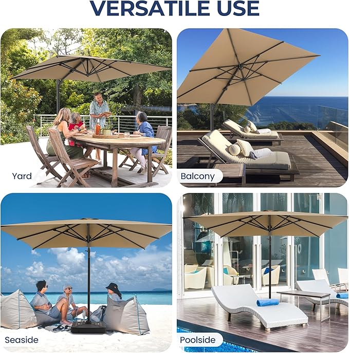 SUNVIVI OUTDOOR Patio Umbrella, Rectangular Patio Umbrella, Metal Pole Square Outdoor Umbrella with Crank and Push Button Tilt, Large Outdoor Umbrella with Polyester Canopy
