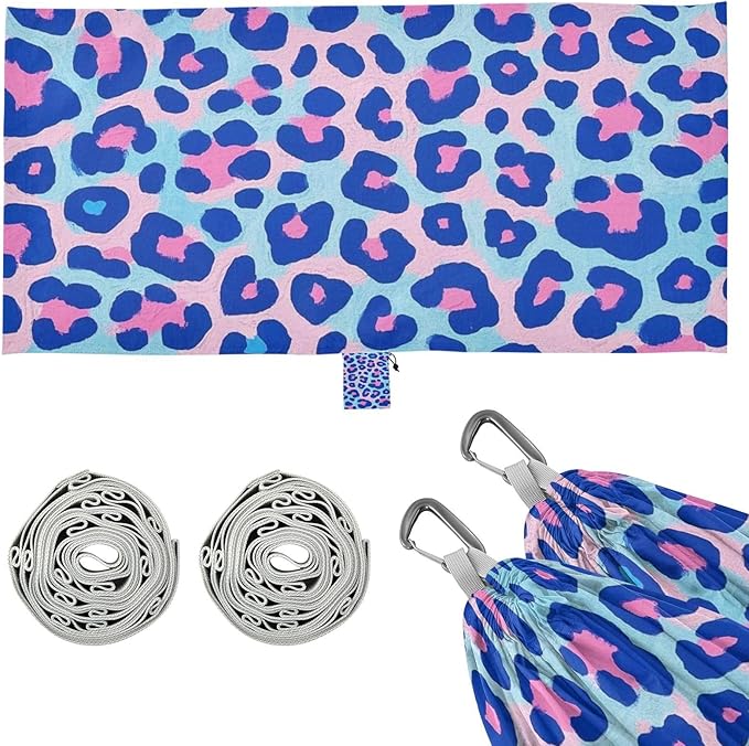 Blue-Pink Leopard Print 330lb Capacity Hammocks Rope Hammock for Outside Patio Garden hamaca con soporte para adultos