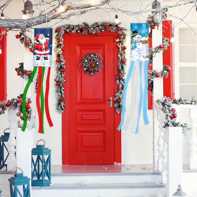 NOVWANG 2 Pcs Christmas Windsocks Outdoor Snowman Santa Claus Decor | Fabric, Garden Yard Patio Porch Lawn, Holiday Outdoor Hanging Decor, Snowman Santa Claus 40 Inch