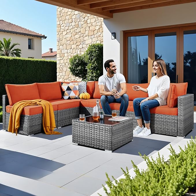 11 Piece Outdoor Patio Furniture Set with 46" Fire Pit Table, Wicker Sectional Conversation Set Whit Swivel Chairs,Modern Outside Sofa for Balcony Backyard(Red)