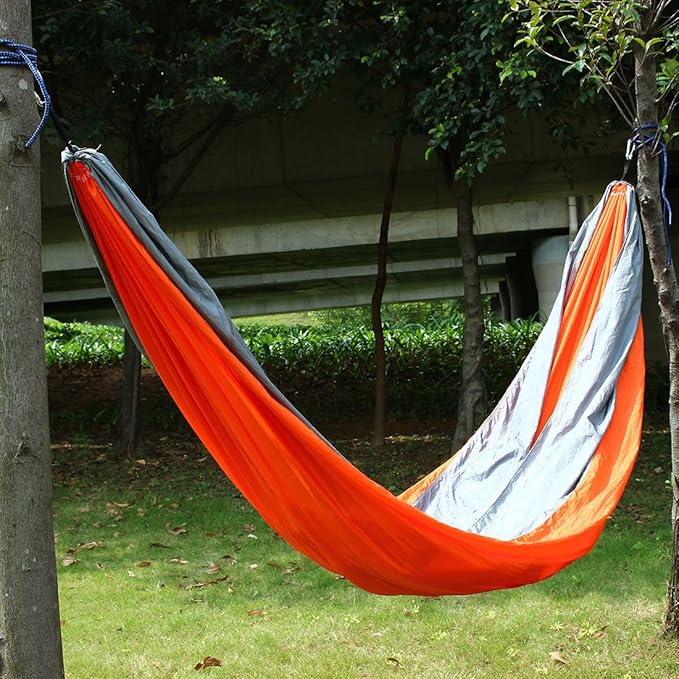 Ruilogod Travel Beach, Yard Household, Courtyard Nylon, Double Nest Swing, Sleeping Bed, Lightweight, Parachute Portable Hanging, Hammock with, Carabiners Gray Red (id: a78 339 167 c98 6b7