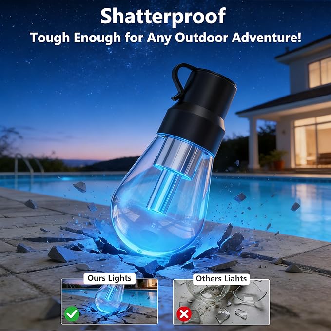 AHRLHR 150FT RGB+IC Outdoor String Lights,Outside Light Dimmable Shatterproof LED Bulbs,Balcony, Outdoor Living， IP67 Waterproof Chasing Effect Lighting DreamColor Patio Strip Lights for Backyard