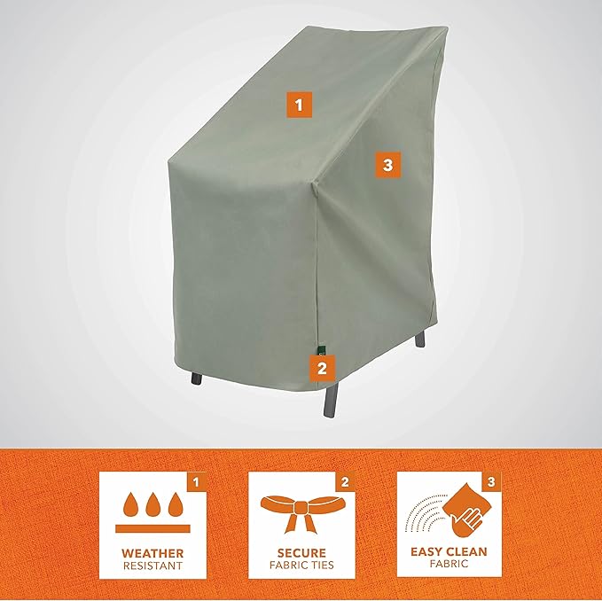 Modern Leisure Chalet Stackable/High Back Bar Chair Cover - Weather-Resistant Fabric - Outdoor Furniture Protection Perfect for Patio, Deck, and Porch - 27" L x 27" W x 49" H - Sage