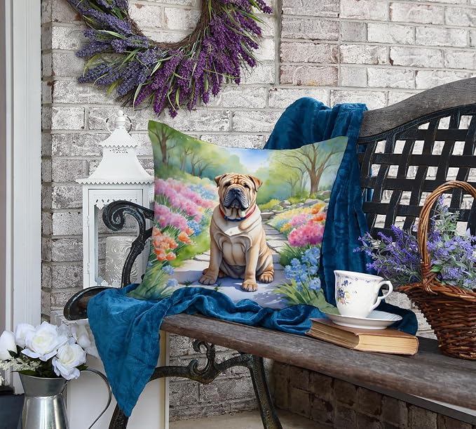 Caroline's Treasures Shar Pei Spring Path Throw Pillow Machine Washable, Indoor Outdoor Decorative Pillow for Couch, Bed or Patio, 18Hx18W